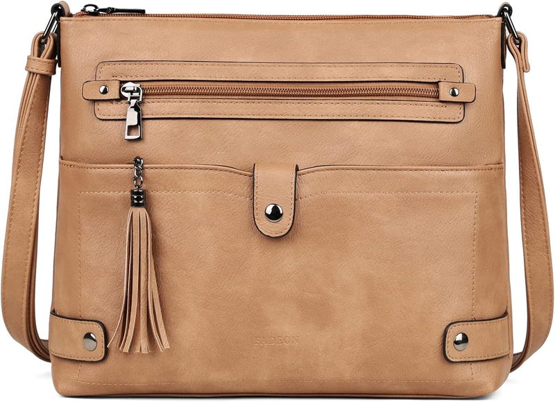 FADEON Large Crossbody Purses for Women Crossbody Bag, Designer Leather Cross Body Purses Multi Pocket Shoulder Bag - Image 1